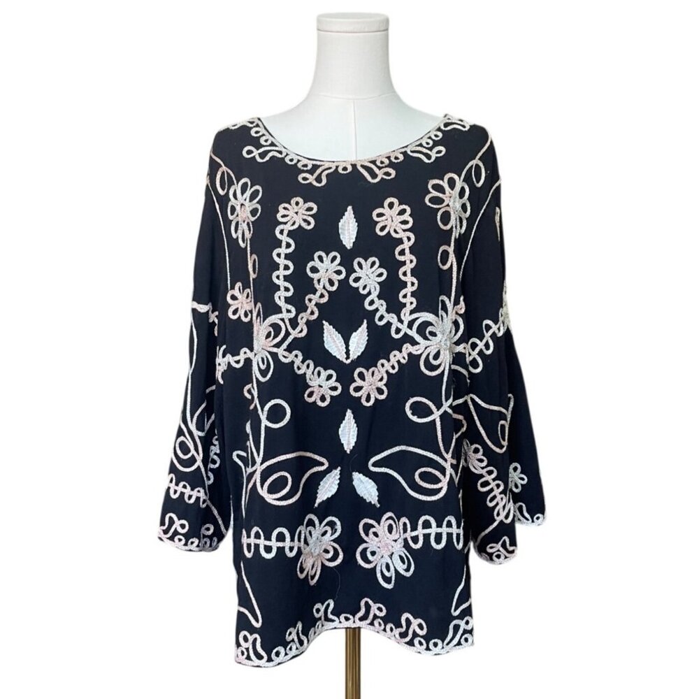 Lauren Michelle Womens Floral Embroidered Tunic Top Size 2X Oversized Crochet